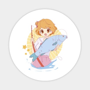 Anime  Girl  Fishing   P R t shirt Magnet